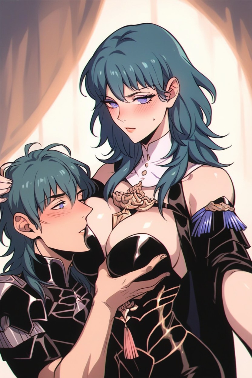 Nose Between Breasts, Breasts Groped By Mans Hands, Mans Face Between Byleths Breasts Hentai AI Porn