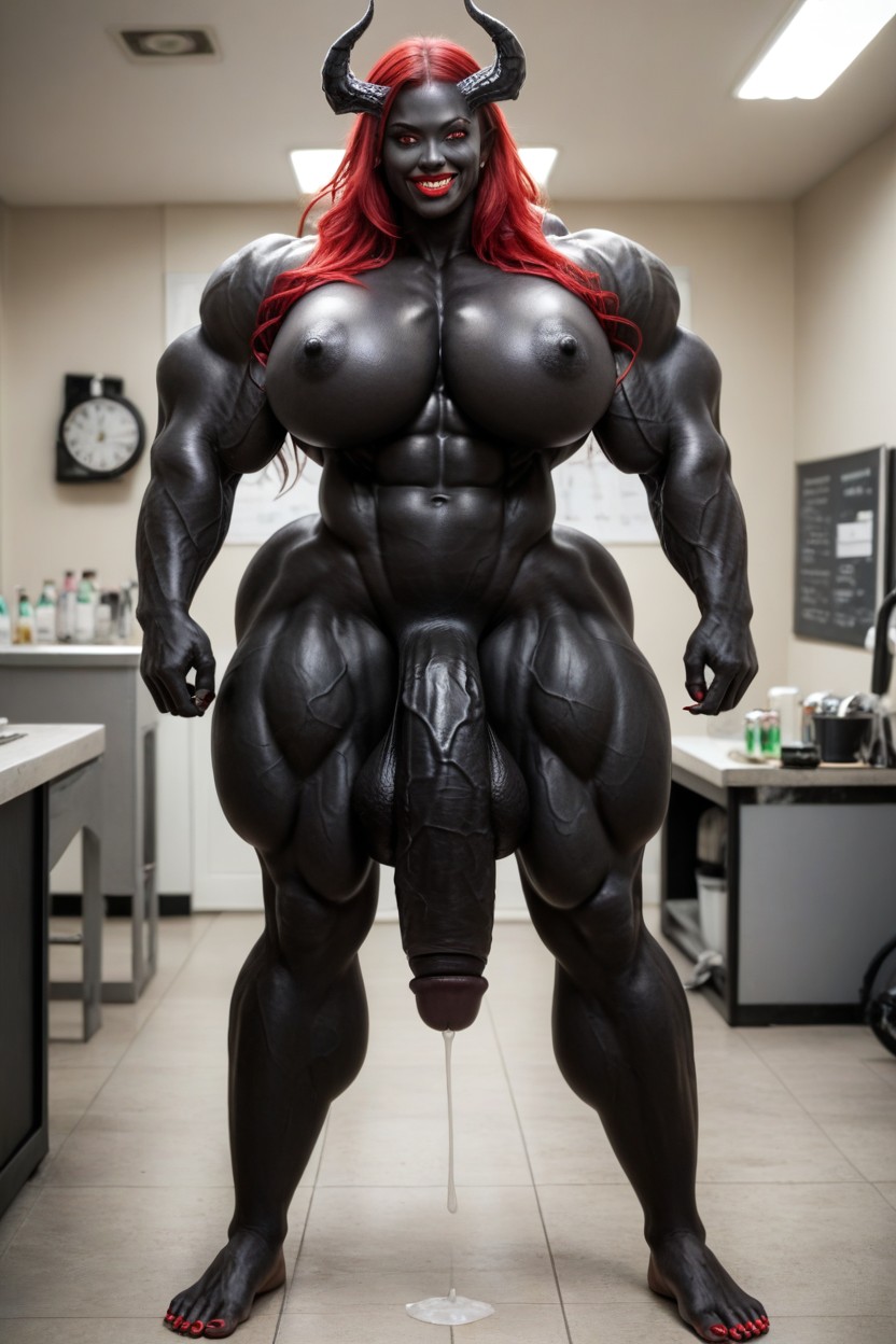 Elf Ears, Glowing Red Eyes, Gigantic Flaccid Black Cock Shemale AI Porn