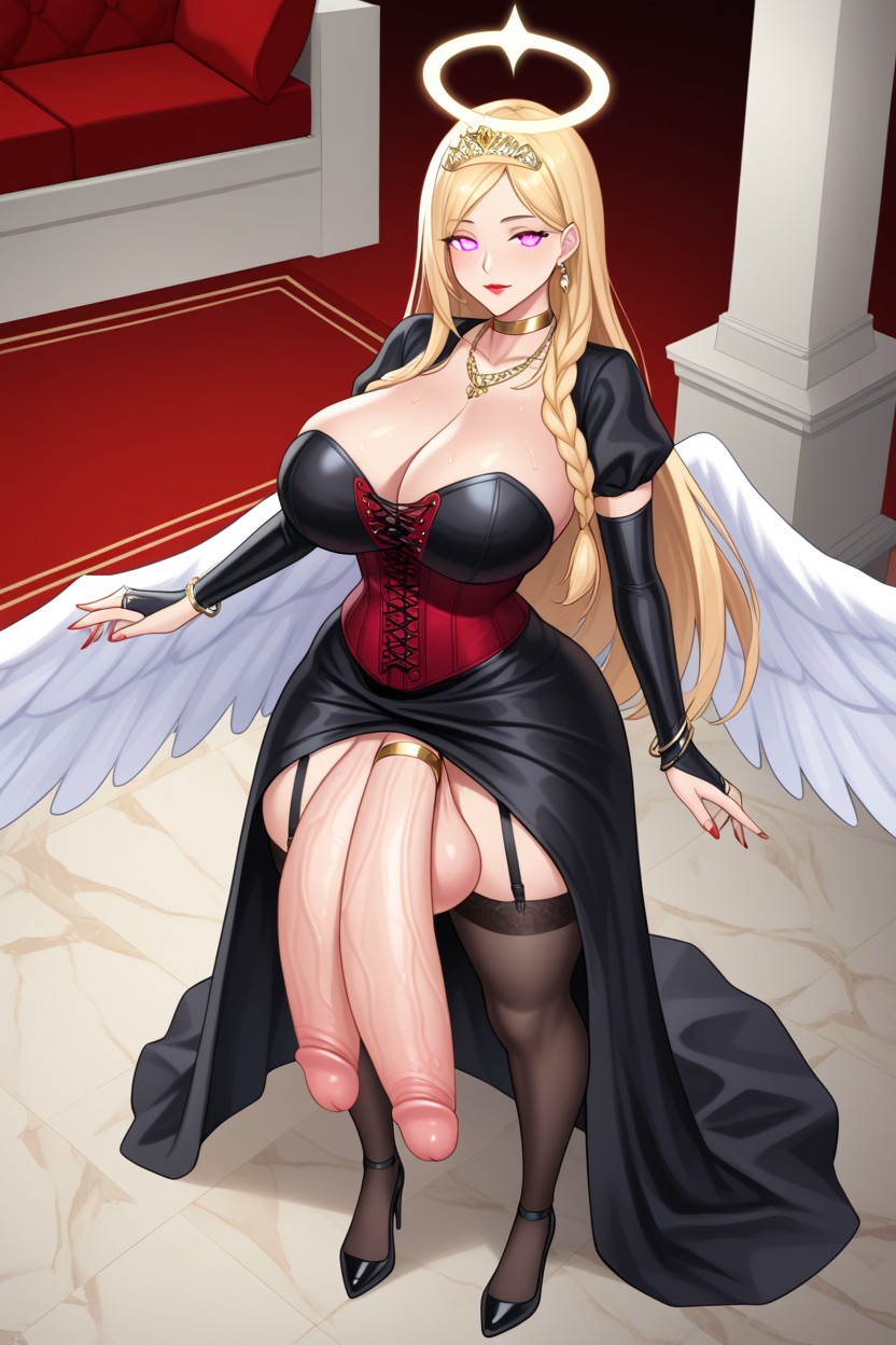 Tall, Gold Choker, Angel Wings Shemale AI Porn