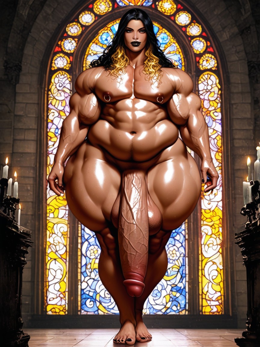 Oiled Skin, Absurdly Comically Long Oversized Hyper Penis, Smooth Face AI Gay Porn