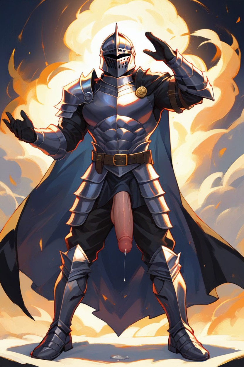Black Armor Gloves, Light Skin Penis, Black Armor Boots AI Gay Porn