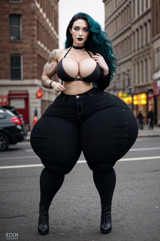 Oversized Colossal Gigantic Hyper Breasts, Bright Green Eyes, Nightclub AI Porn