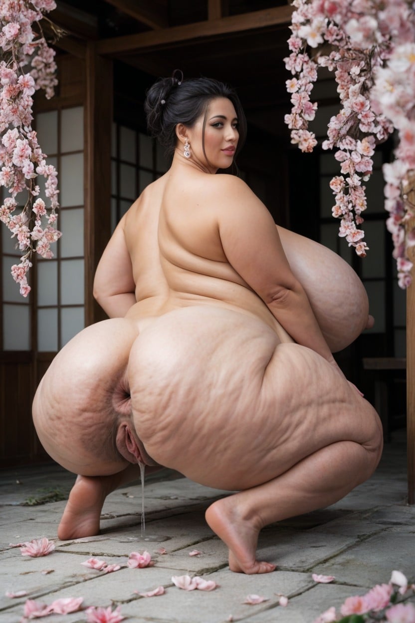 Sakura Garden, A Dripping, American BBW AI Porn
