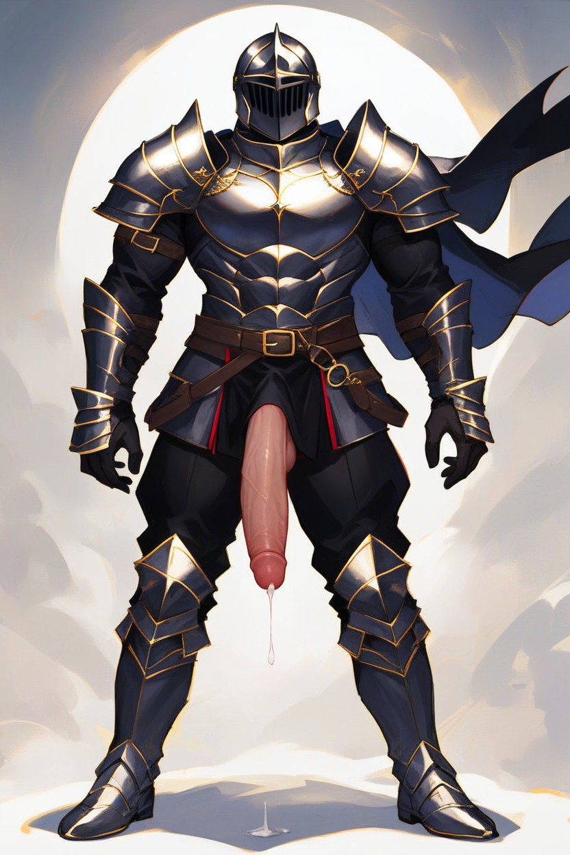 Black Knight Helmet, Legs Apart, Long Penis AI Gay Porn