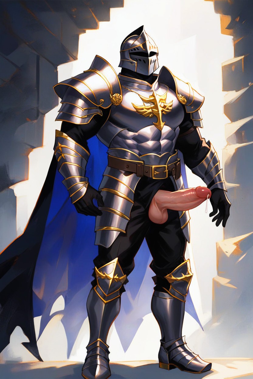 Standing Boldly Like A Hero, Muscular Body, One Knight AI Gay Porn