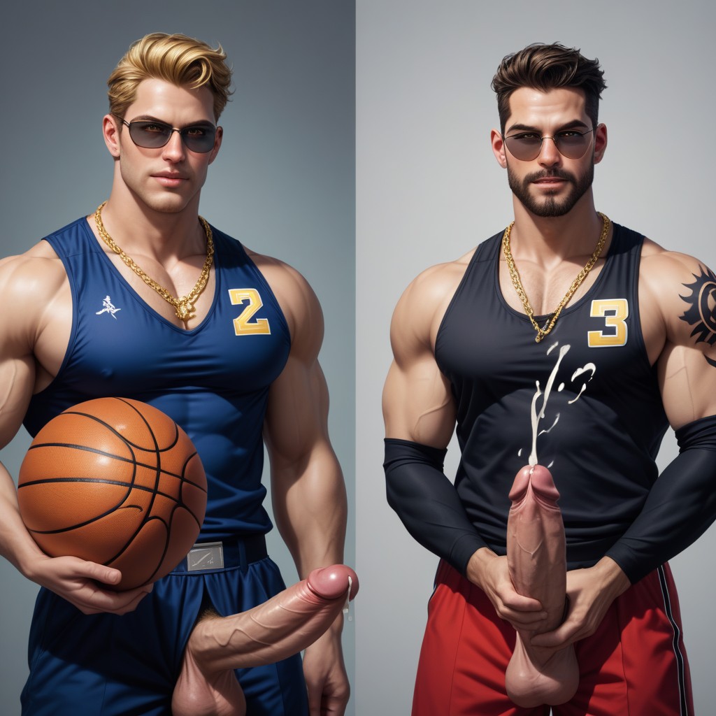 Bobby Da Costa From X-men As God Of Thunder, Standing In Basketball Court, Black Balls AI Gay Porn