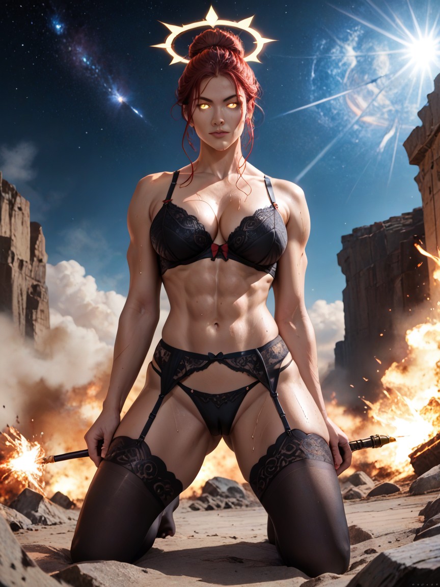 Holding A Magic Wand, Toned Muscular Physique, Explosion AI黄片