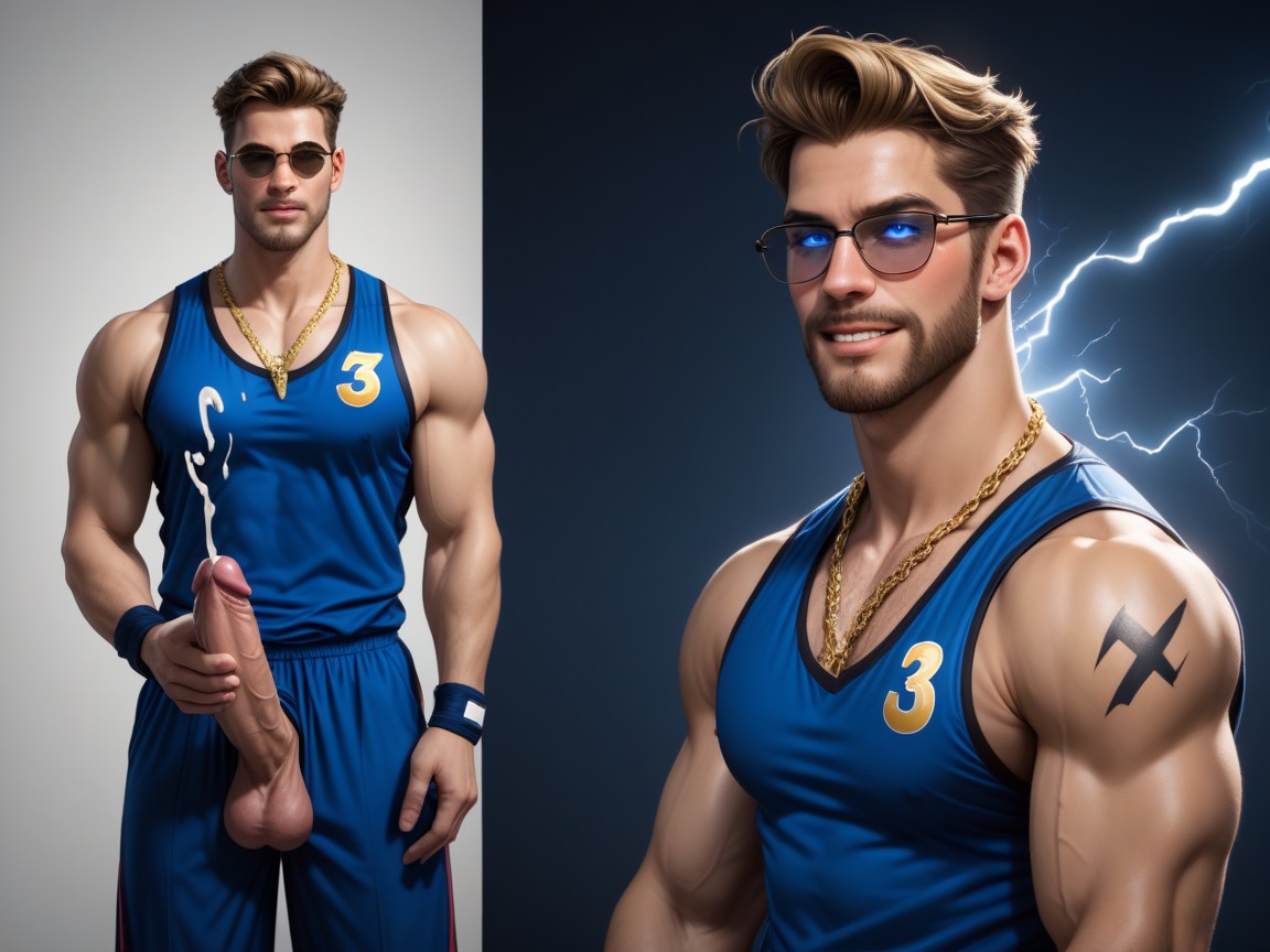 Glowing Eyes, Open Vest, Basketball Player AI Gay Porn