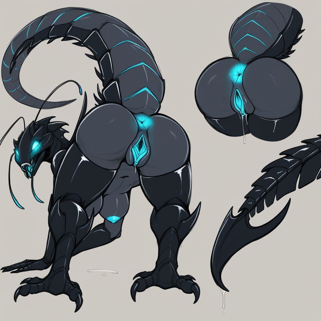 Cervix, Mouth Agape, Jet Black Skin Furry AI Porn