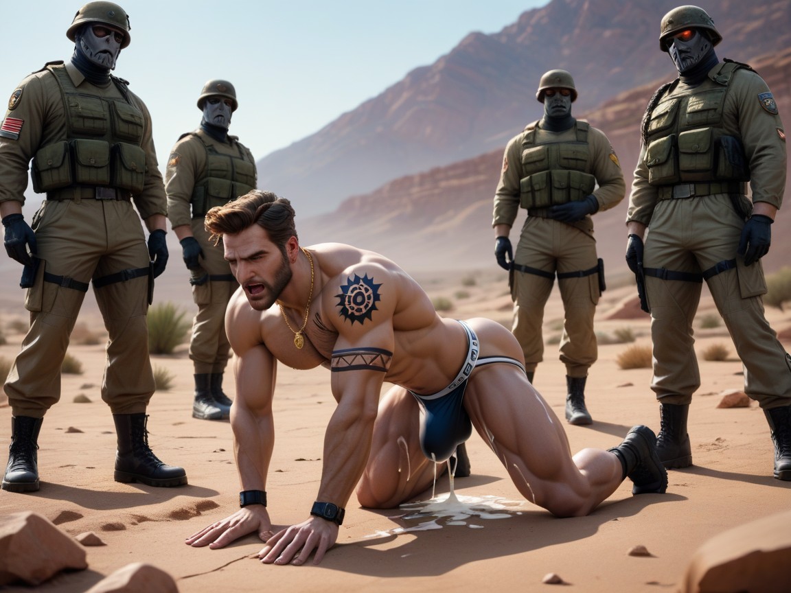 Wearing A Jockstrap, Gang Bang, Camo AI Gay Porn