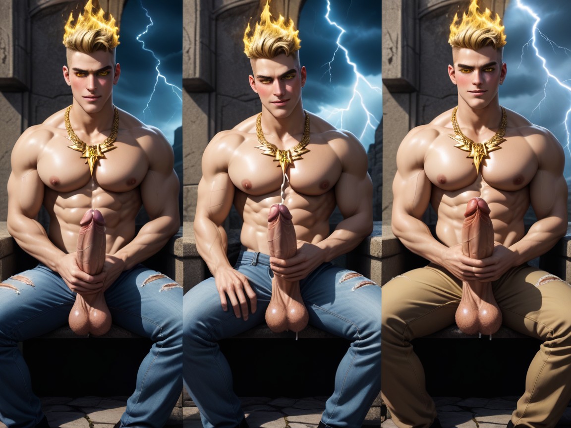 Gold, Naked, Raining AI Gay Porn