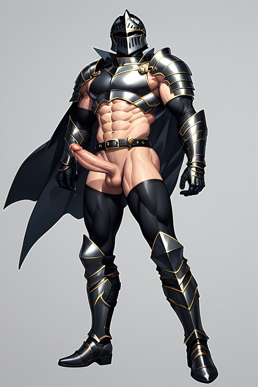 Showing Penis Through Fly, Front Side View, Black Armor Boots AI Gay Porn