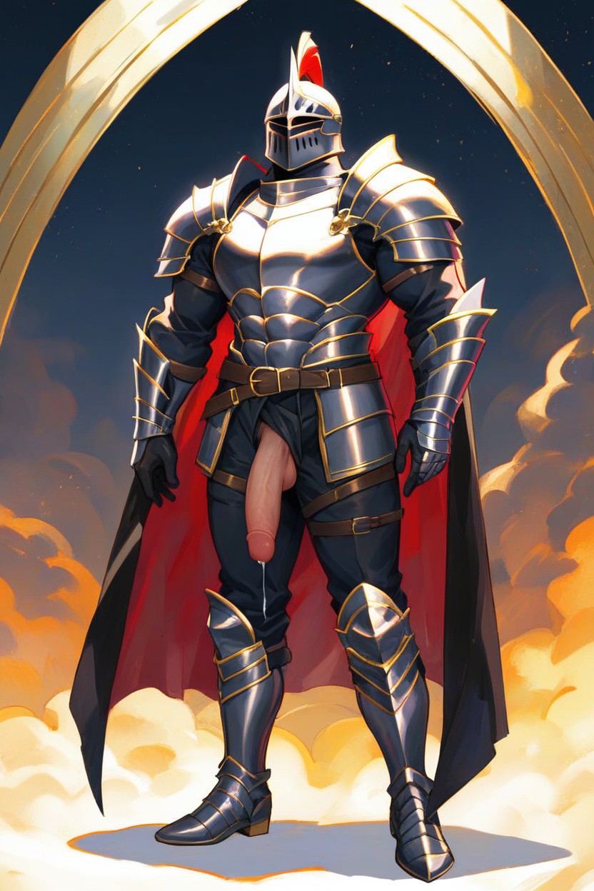 Black Armor Gloves, Hard Penis, Dynamic Pose AI Gay Porn