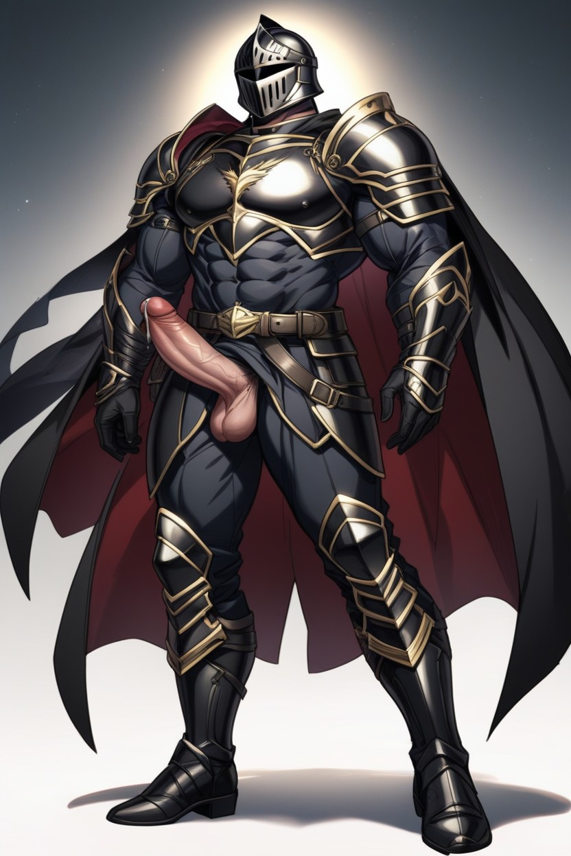 Black Armor Boots, Six Pack Abs Imprinted On Armor, Black Knight Helmet AI Gay Porn