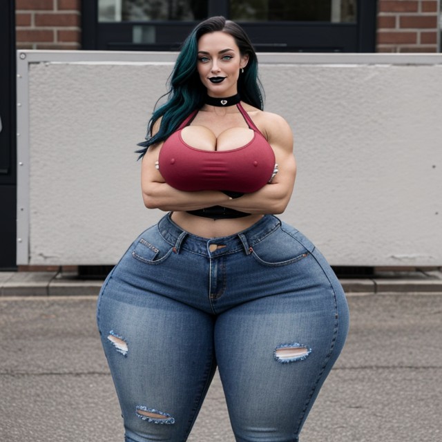 Extremely Muscular, Curvy Muscular Steroid Bimbo, Steroid Muscles AI Porn