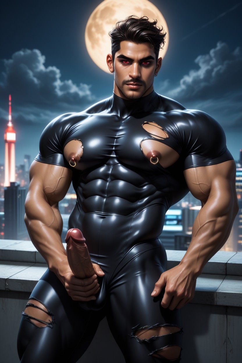 Absurd Res, Neon Lit Buildings In Nueva York, Oversized Muscles AI Gay Porn
