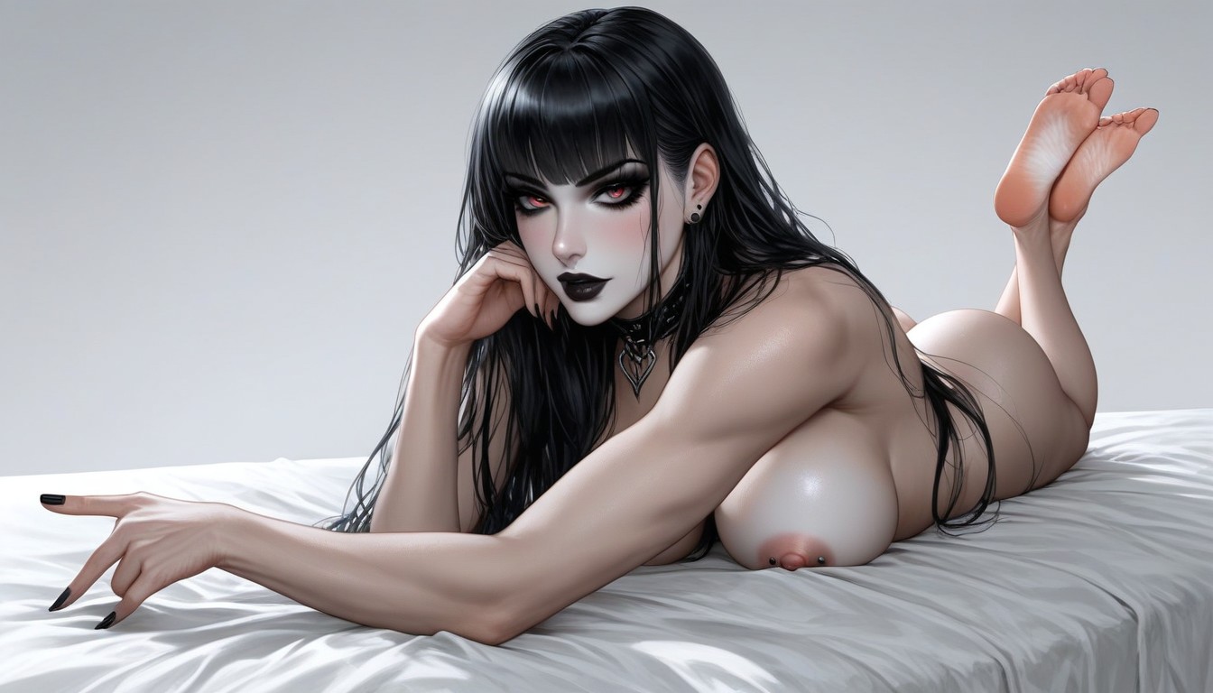 Rounded Breast, Bare Legs, Goth Cutie AI Porn