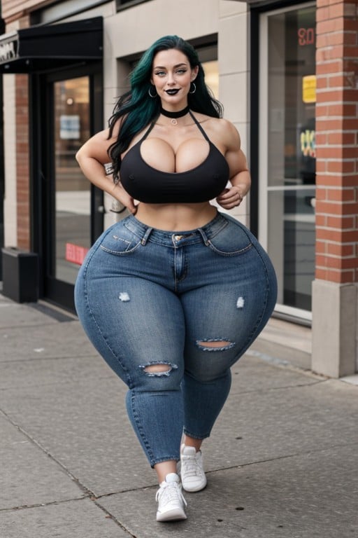 Jeans, Steroid Muscles, Stretching Black Top AI Porn