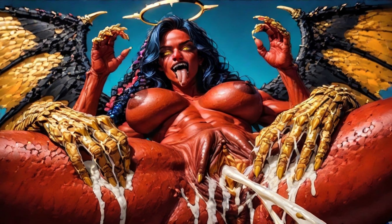 Long Sharp Fangs, Large Thighs, Red Skin AI Porn