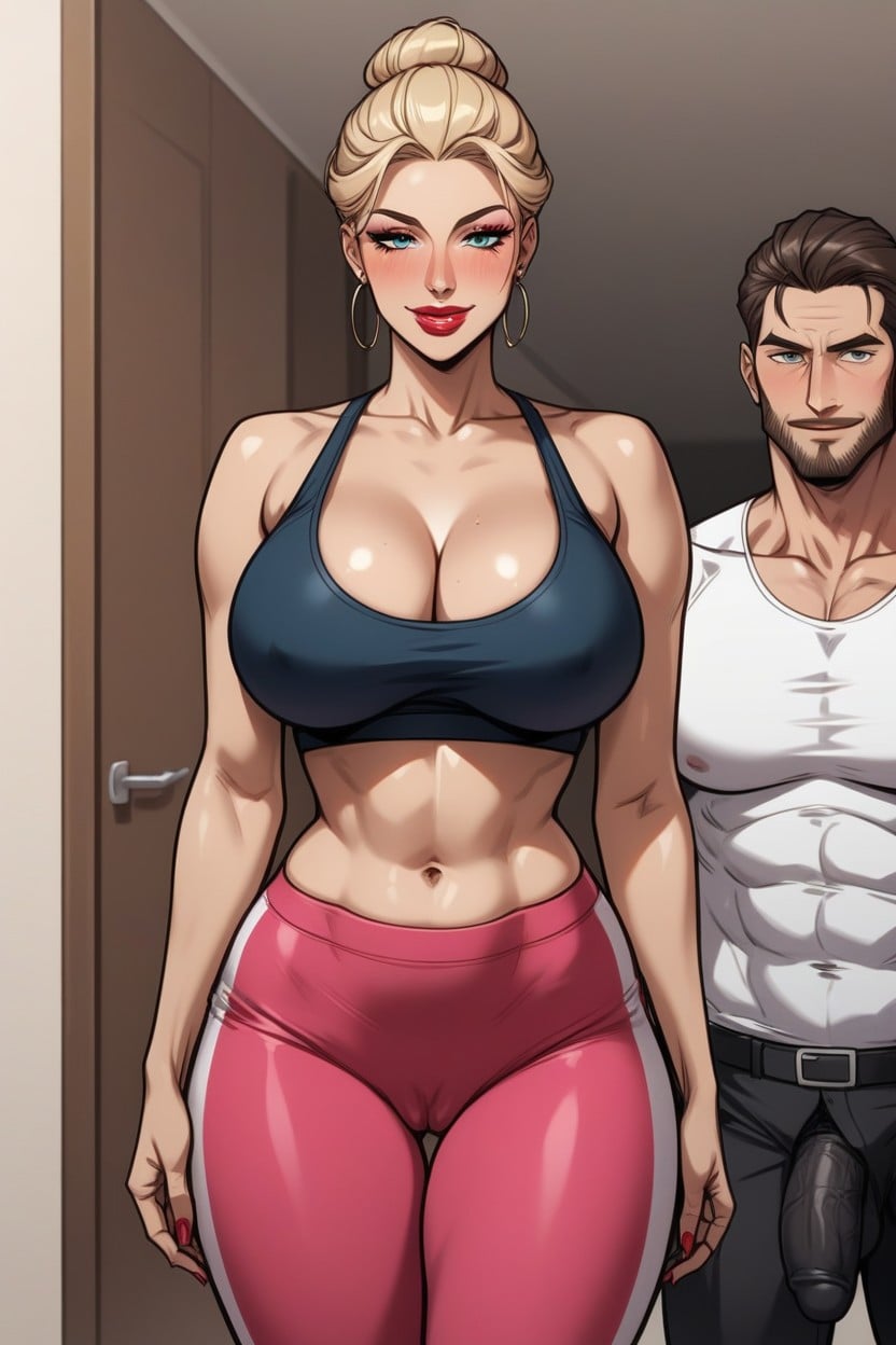 Front View Of A Man Standing, Toned Wasp Waist, Milf Standing Next To Him Porno IA