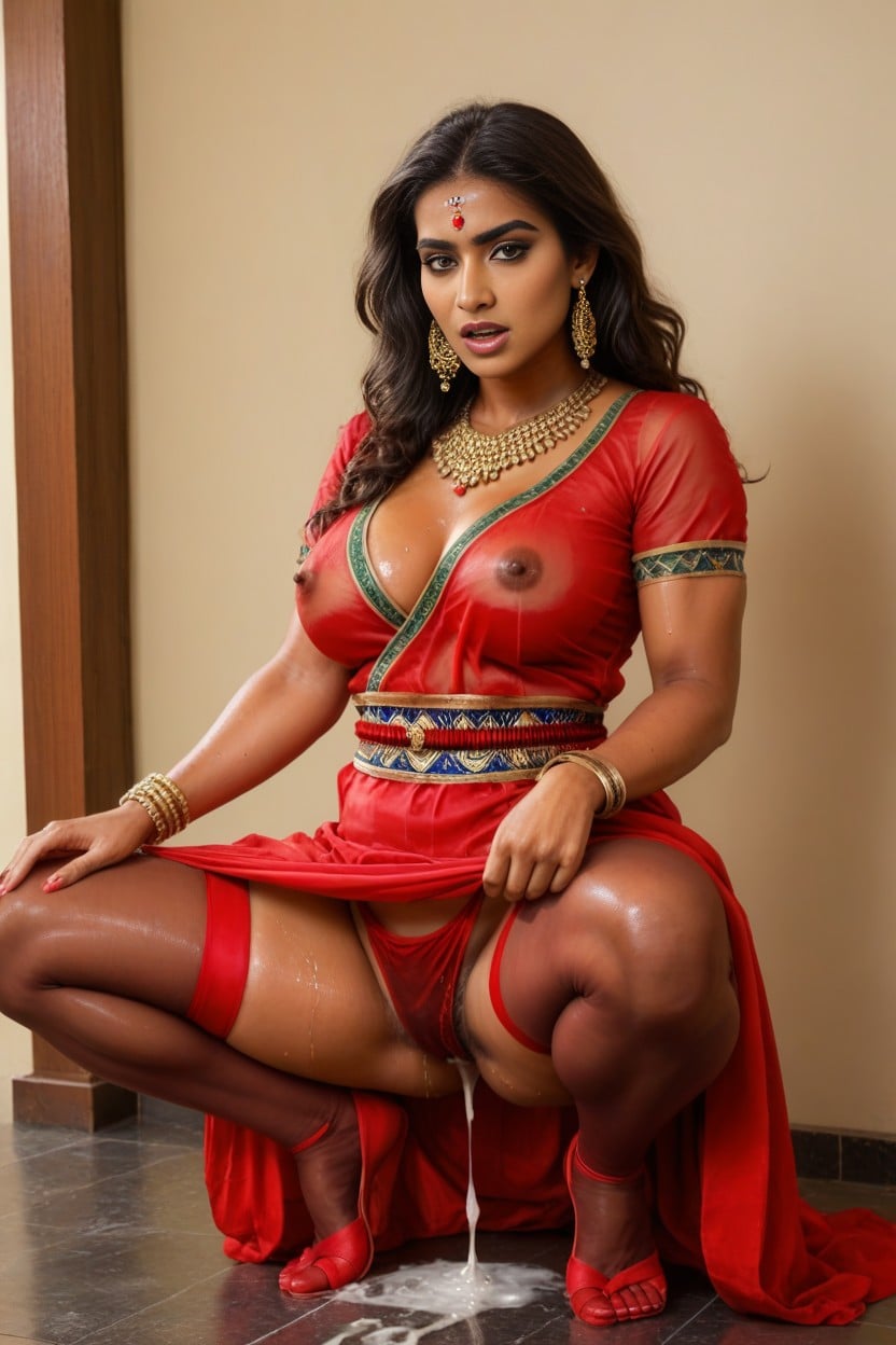 Traditional Silk India Clothes, Ornate Traditional Ethnic Indian Satin Saree Cosplay, 18+ AI Porn