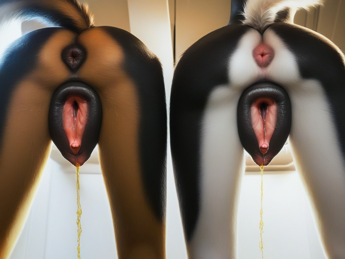 Dogs Pussy, Vue Arrière, Dripping Pussy Porno IA Furry
