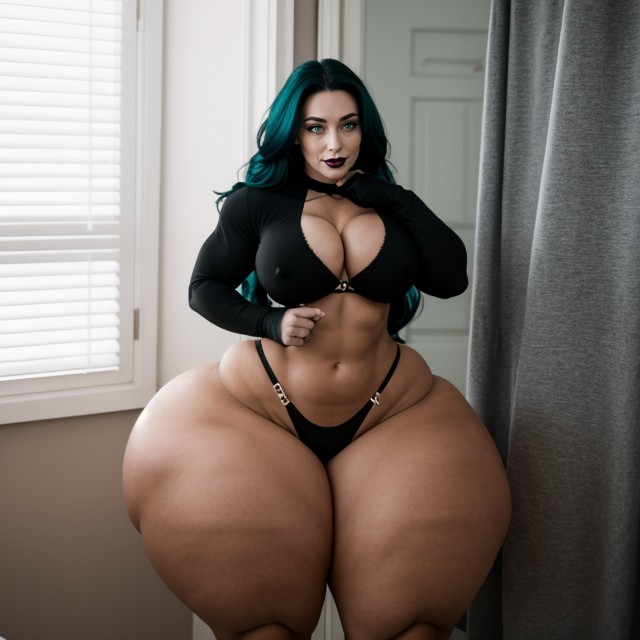 Glossy Black Lipstick, Straight Long Hair, Beautiful Bimbo Face AI Porn