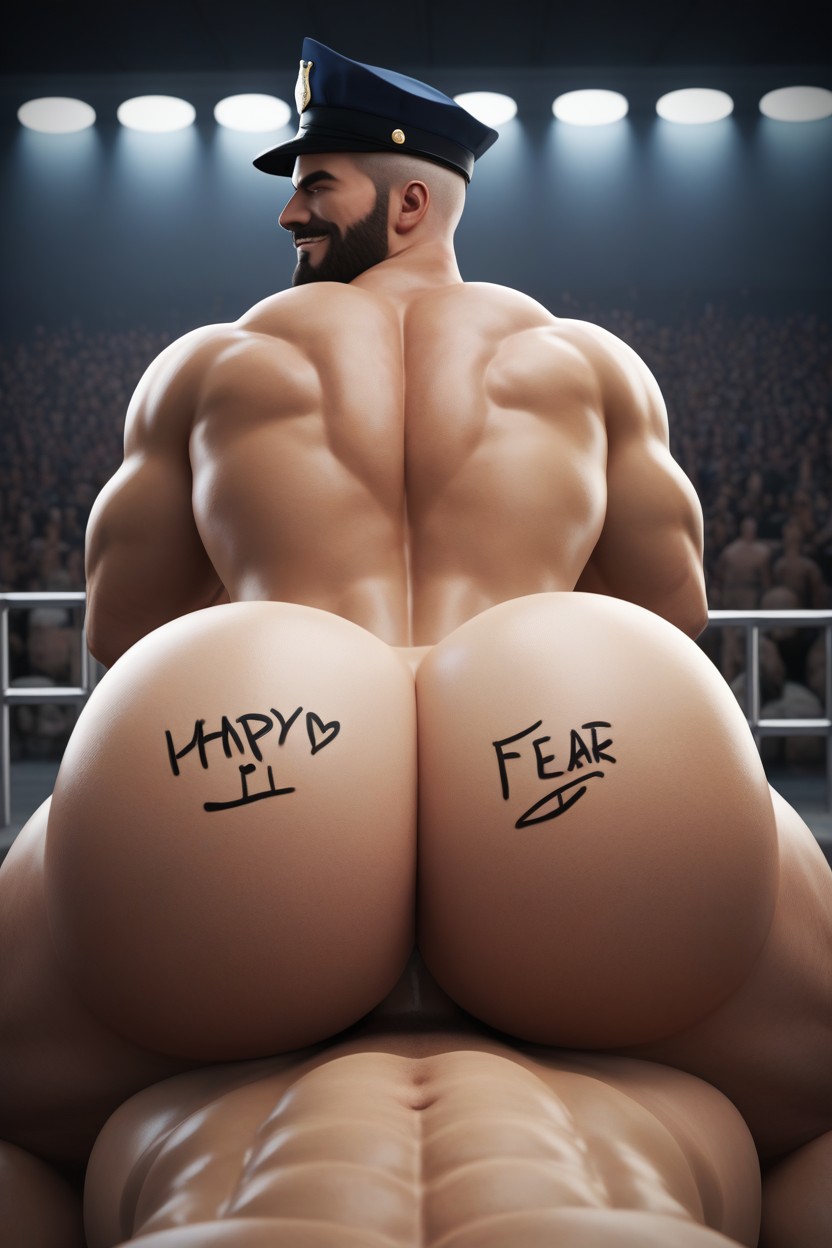 Crowd, Extremely Large Ass, Bottom Kills Tops With His Hole AI Gay Porn