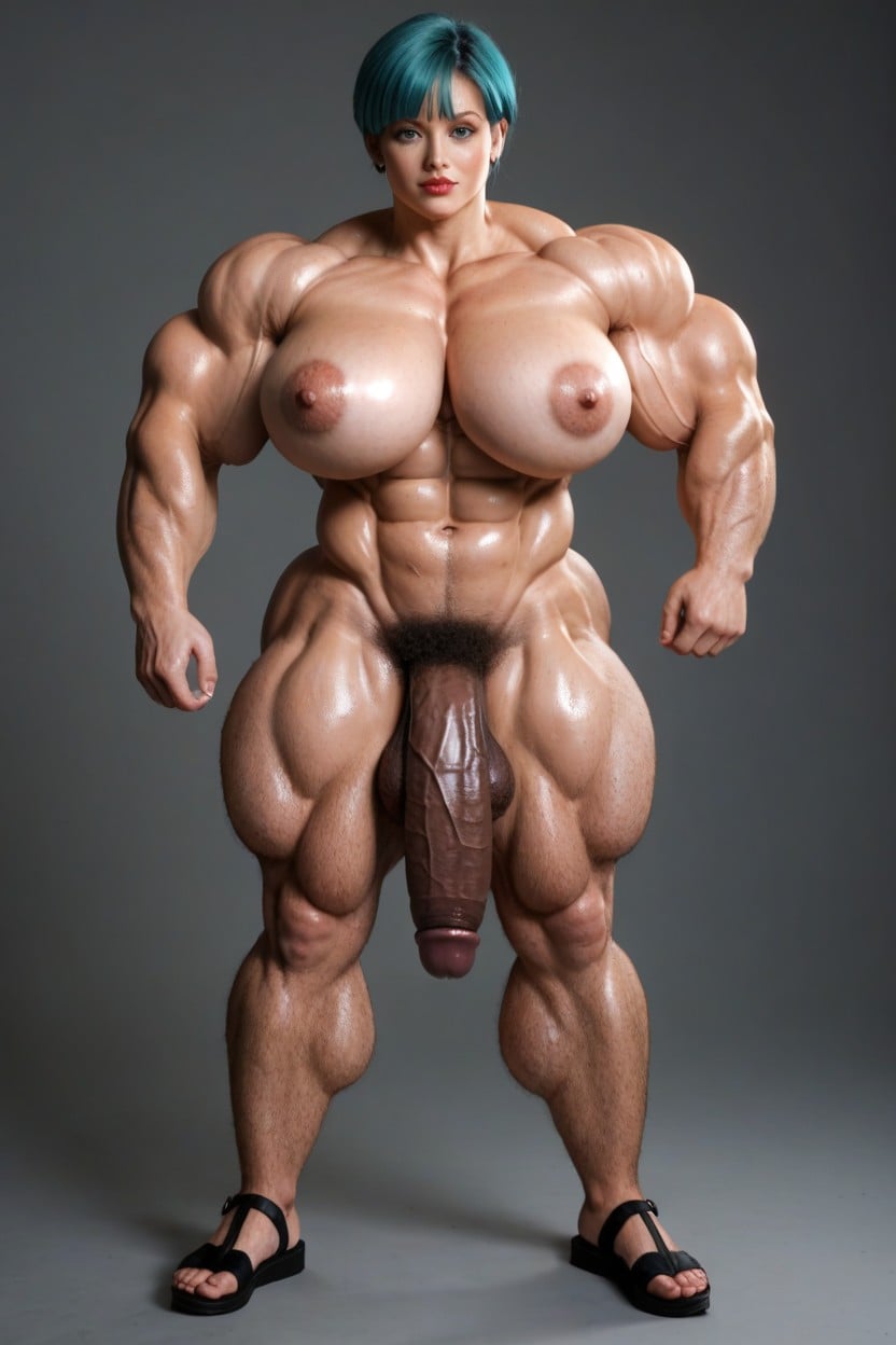 Turquoise Hair, Model, Veiny Black Cock Shemale AI Porn