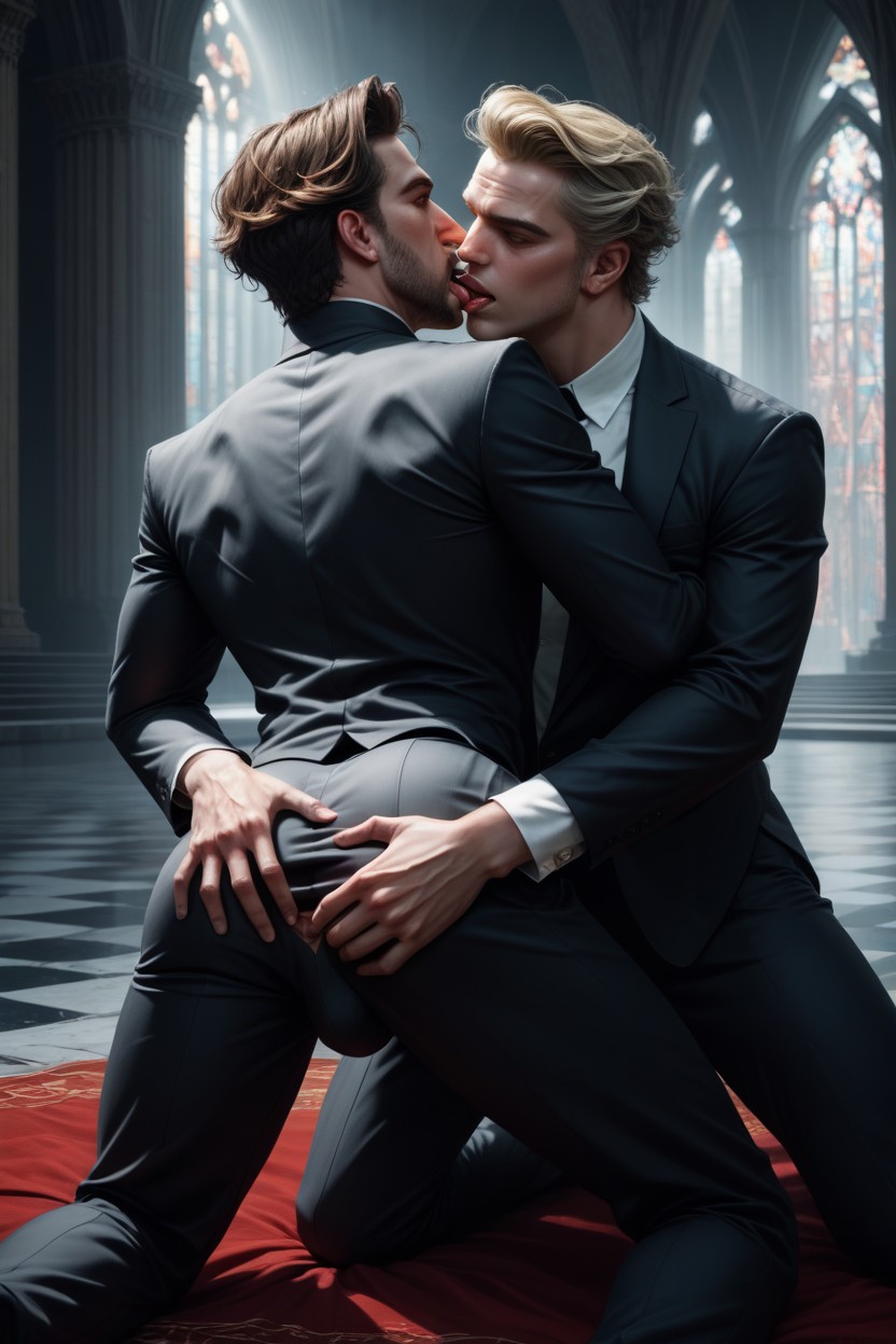 Cathedral Of Spires And Fog, Mouth Kiss, Kissing AI Gay Porn