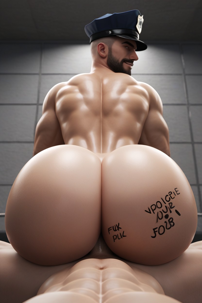 Police Costume, Rear View, Hole Devouring Tops Dick AI Gay Porn