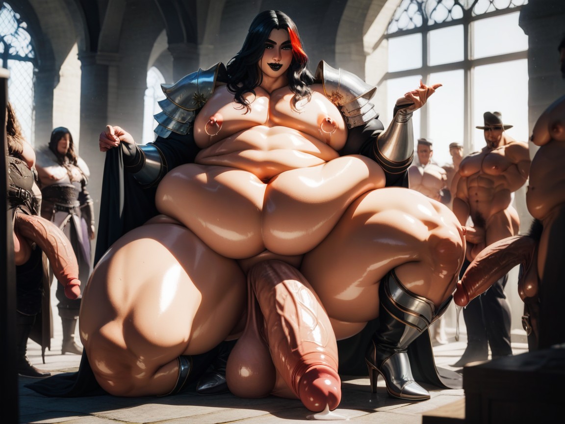 Thick Curvy Body, Absurdly Comically Long Hyper Penis, Shaved Body AI Gay Porn