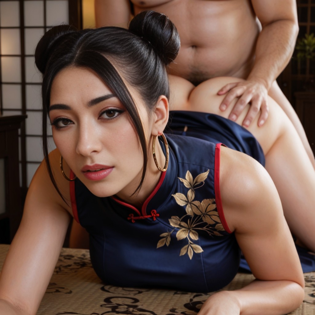 Gripping Her Breasts, Mouth Agape, Japanese AI Porn