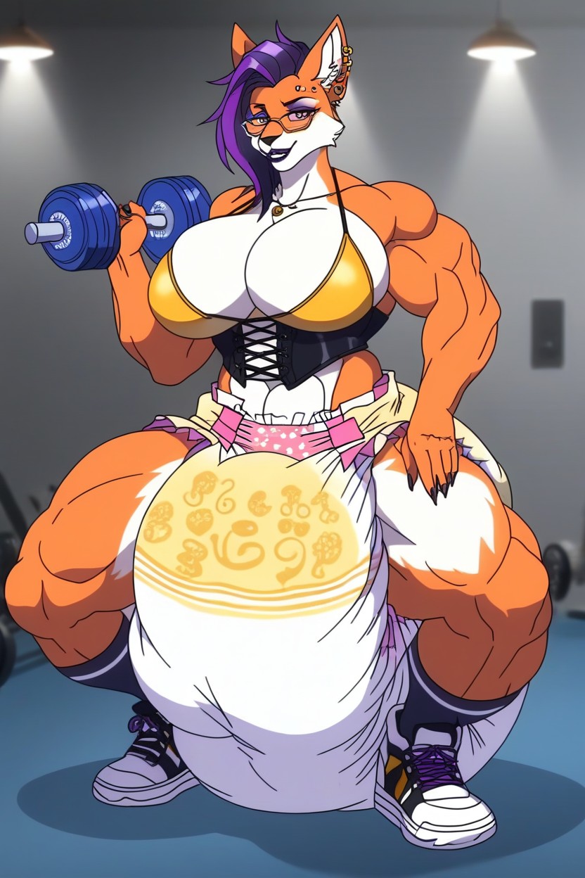 Muscular, Pierced Septum, White Belly Fur Furry AI Porn
