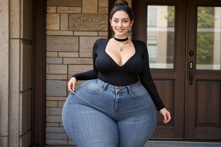 Bbw, Beautiful Hyper Curvy And Thick Latin Bimbo, 笑顔で口を開ける AIポルノ