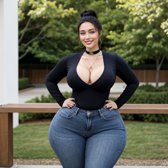 And A Notably Large, Beautiful Hyper Curvy And Thick Latin Bimbo, 笑顔で口を開ける AIポルノ