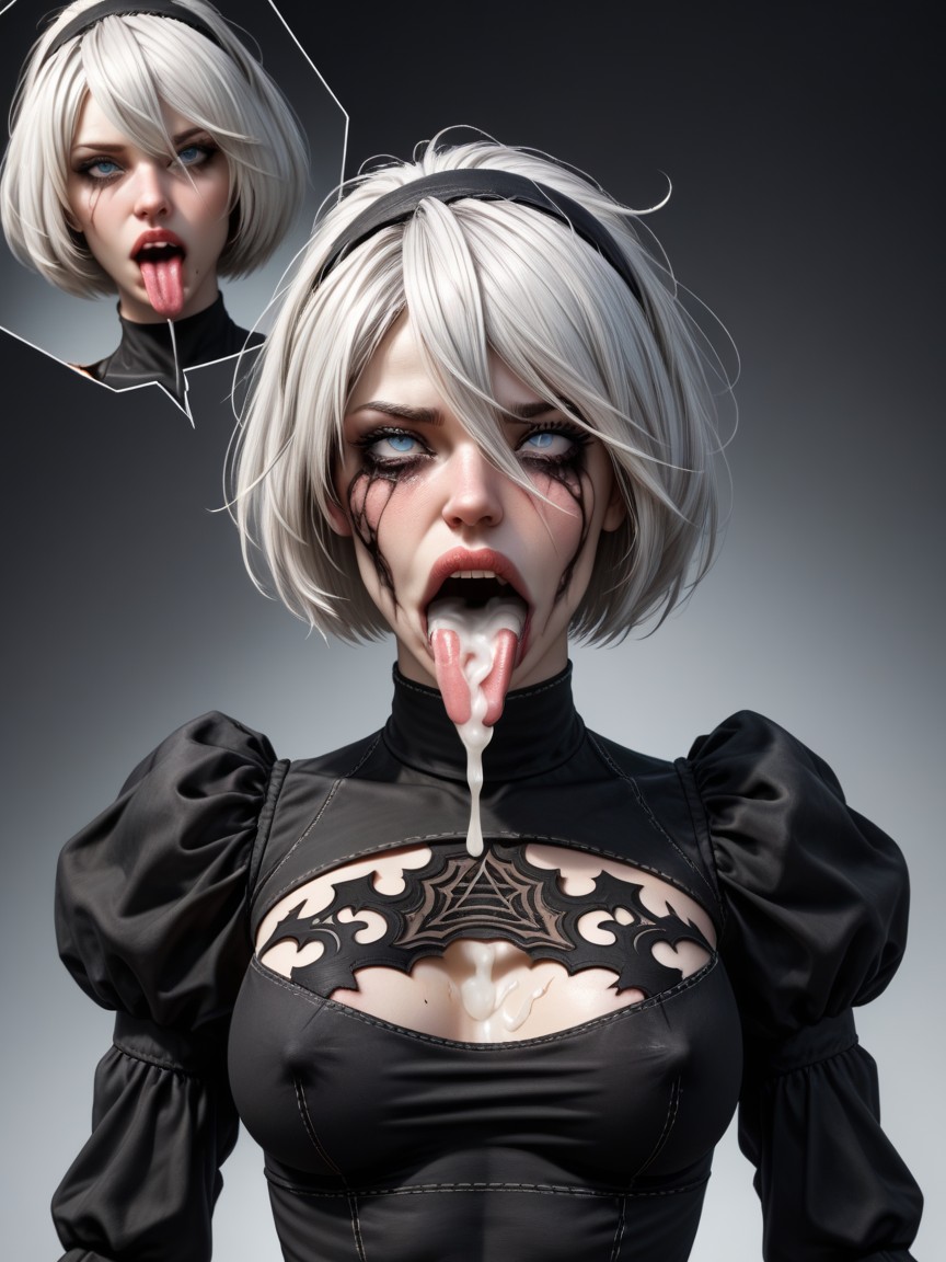 Huge Detailed Tongue, Perfect Breast, Throat Bulge Deep Throat AIポルノ