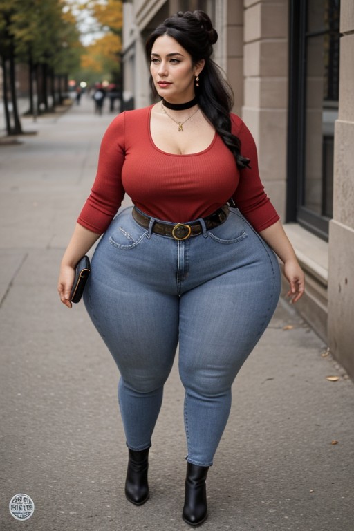 Jexkaawolves Type Body, ジーンズ, Extremely Mega Wide Large Hips And Buttocks A Woman Of Italian AIポルノ
