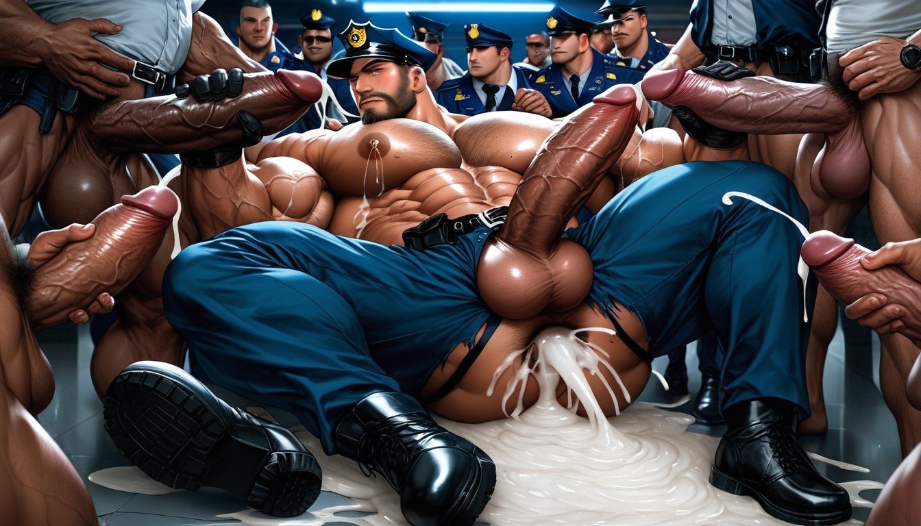 Soft Light, Black Police Uniform, Swollen Nipples Porno IA Gay