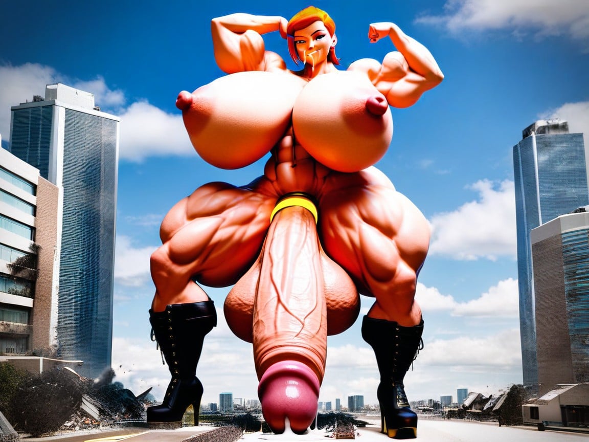 Platform High Heels, Gigantic Cock And Gigantic Sagging Balls, Macro ニューハーフAIポルノ