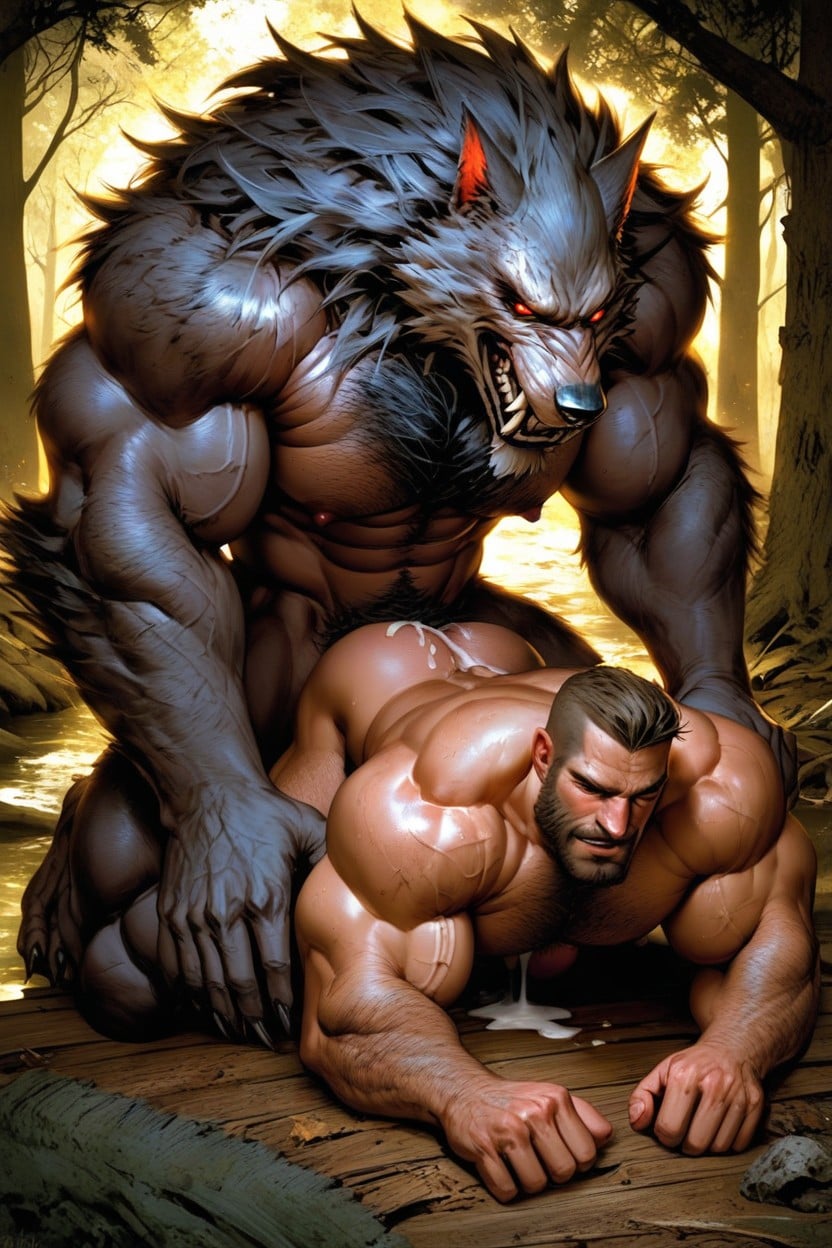 Full Body Of Werewolf Visible To Viewer, Nipples, Anthropomorphic Hairy Beast AI Gay Porn