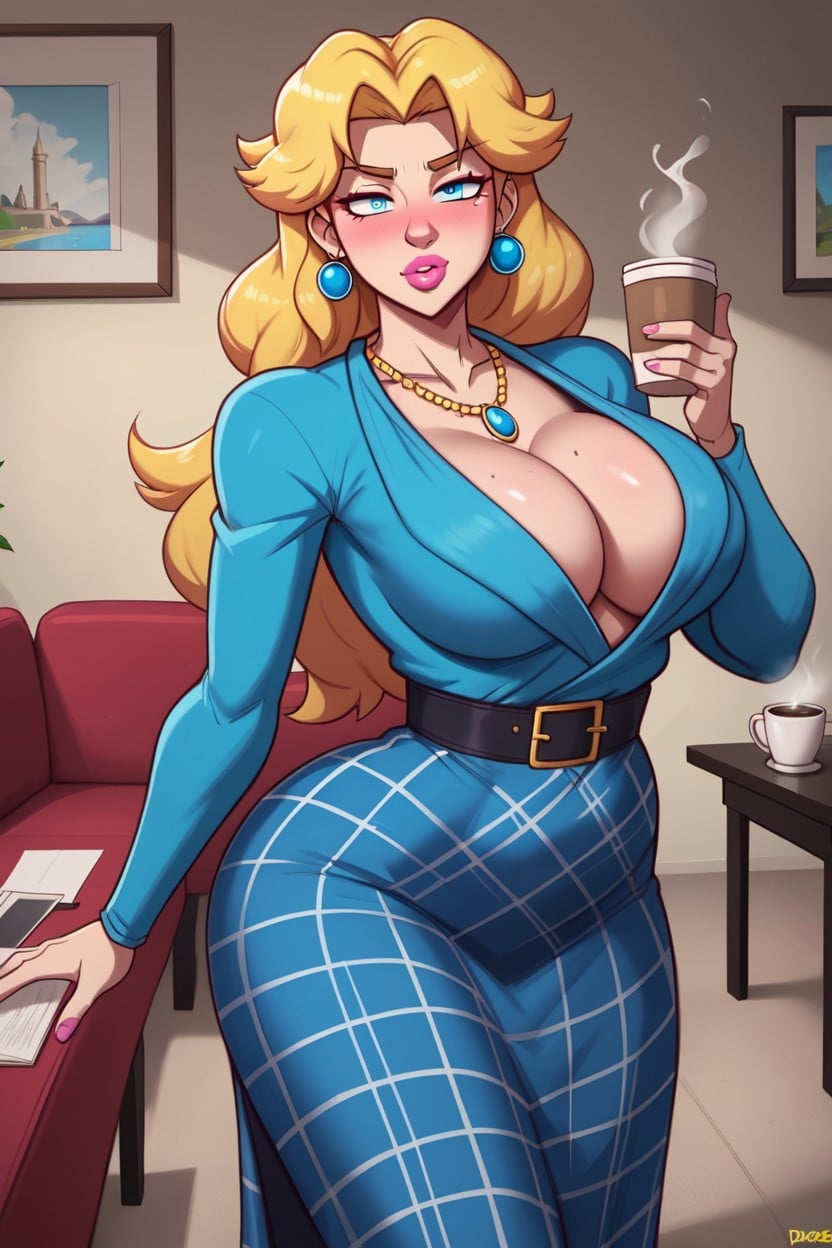 Peplum Dress, Living Room, Aged MILF AI Porn