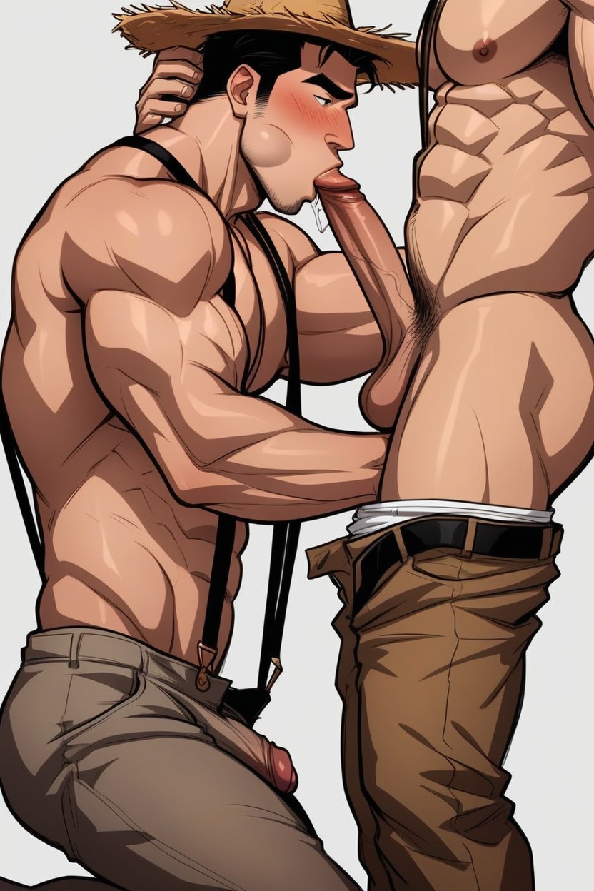 Cheek Bulge, Spit Hanging From Chin, 農家 ゲイAIポルノ