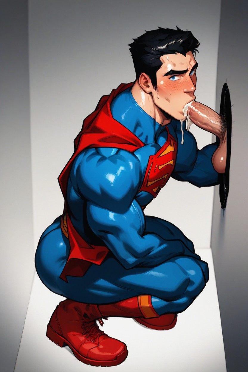 Superman Kneeling In The Glory Hole, Orgásmica, Vista Lateral Porno gay IA