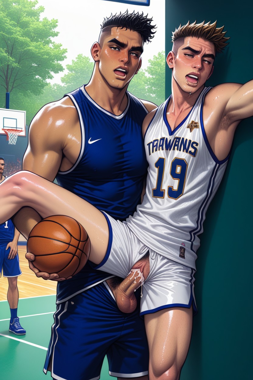 Holding One Leg Up, Outdoor, Basketball Jersey AI Gay Porn