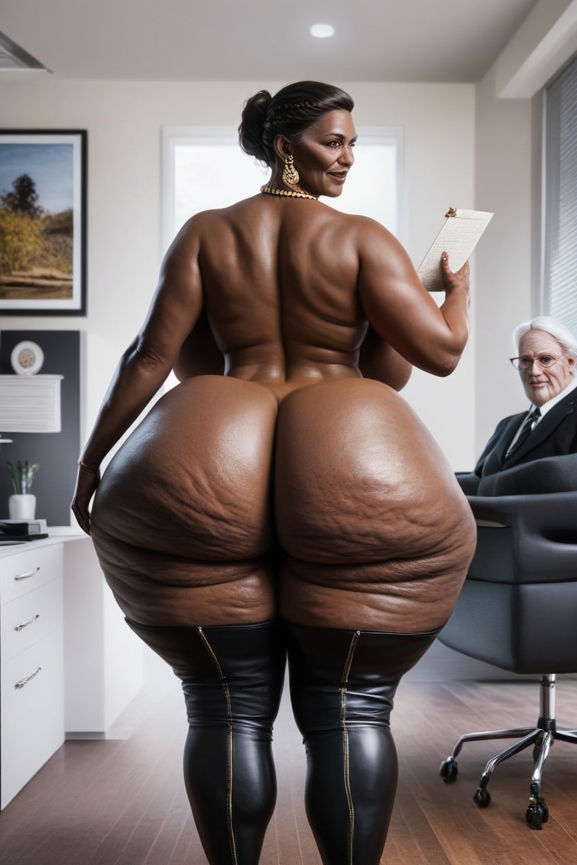 Black Thigh High Boots Looking At Viewer, Disproportionately Large Ass, Naked AI Porn