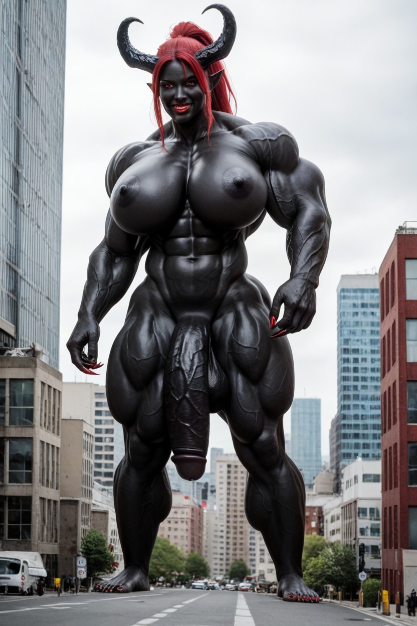 Wide Hips, 18+, Glowing Red Eyes ニューハーフAIポルノ