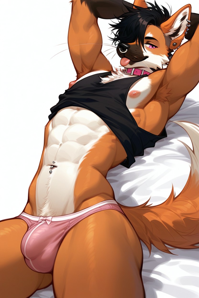 Wavy Hair, Tail, Light Pink Panties Furry AI Porn