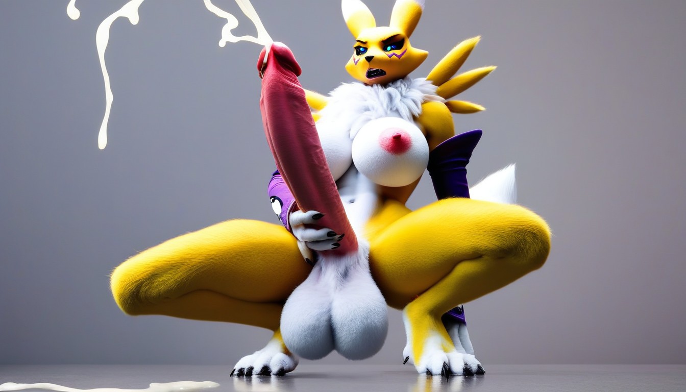 Detailed Fur, Titanic Dick, Crouching On Floor Furry AI Porn