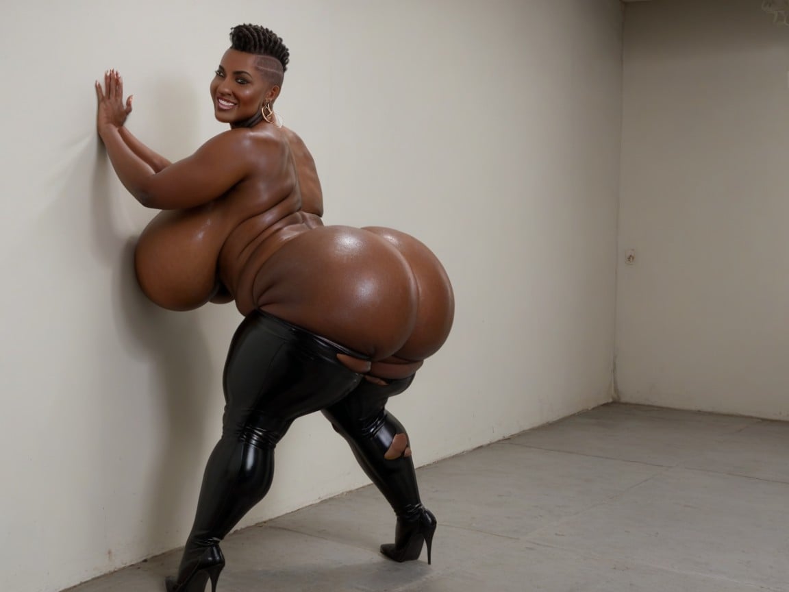 Standing, Skin Black As Coal, Handcuffed BBW AI Porn